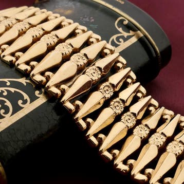 Gouden brede schakelarmband, Ophalen of Verzenden, Gebruikt, Goud, Goud