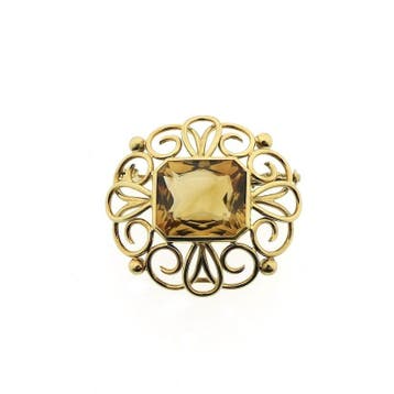 Gouden broche/hanger met citrien (Hanger of bedel), Ophalen of Verzenden, Gebruikt, Goud, Overige merken