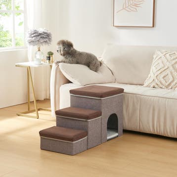 Hondentrap Vojens loopplank 76x33x43 cm donkerbruin en grijs, Dieren en Toebehoren, Verzenden, Nieuw