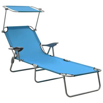 vidaXL Ligbed met luifel staal staalblauw, Tuin en Terras, Verzenden, Nieuw