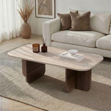 Asir 563NRD1401 Travertijn+walnoot 120x60 cm van 99 voor 69, Huis en Inrichting, Tafels | Salontafels, 50 tot 100 cm, 100 tot 150 cm