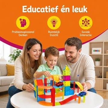 Magnetic Tiles Racebaan - 126 Stuks - Zelfrijdende Autos -, Verzenden, Zo goed als nieuw