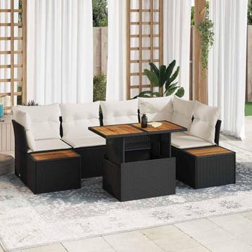 vidaXL Tuin Sofa Set 10 st Zwart Poly riet, Verzenden, Nieuw, Meer dan 8 zitplaatsen