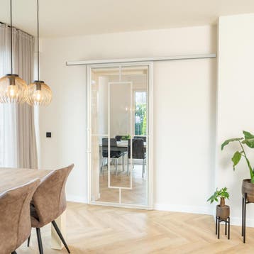 Stalen Schuifdeur met koofsysteem Wit 5 Vlaks Helder glas, Doe-het-zelf en Verbouw, Kozijnen en Schuifpuien, 75 tot 150 cm, Nieuw