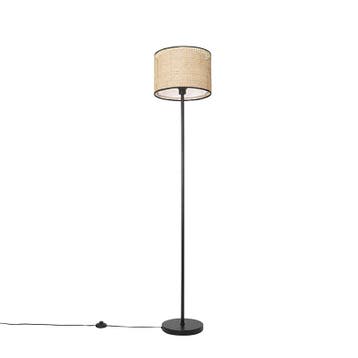 Landelijke vloerlamp zwart met rotan kap - Kata, Huis en Inrichting, Lampen | Vloerlampen, Verzenden, Nieuw, Landelijk
