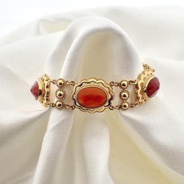 Antiek gouden armband met carneool (Schakelarmband), Gebruikt, Ophalen of Verzenden, Met edelsteen, Goud