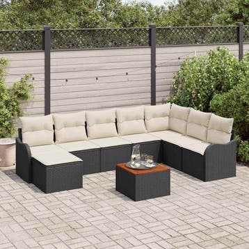 vidaXL Tuinbankenset 9 st Zwart en Crème poly rattan, Verzenden, Nieuw, Meer dan 8 zitplaatsen