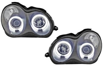 Koplampen Mercedes W203 00-04 h1+h1 Angel Eyes CCFL zwart, Ophalen of Verzenden, Nieuw