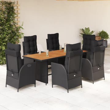 vidaXL 7-delige Tuinset met kussens poly rattan zwart, Verzenden, Nieuw, 6 zitplaatsen, Tuinset