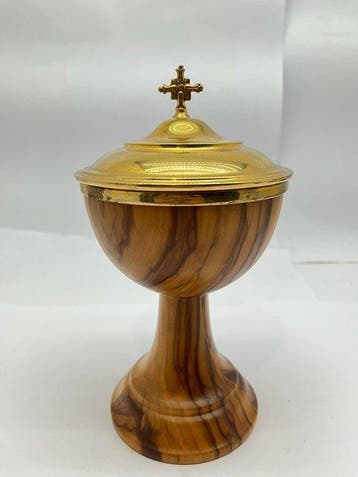 Pyxis - olijfhout, Verguld, Antiek en Kunst