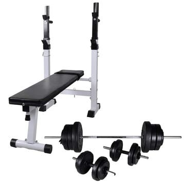 vidaXL Trainingsbank met gewichtenrek en halterset 60,5 kg, Sport en Fitness, Verzenden, Nieuw