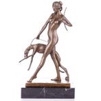 Figuur - Art Deco Bronzefigur Diana mit Hund nach E.McCartan