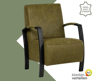 Leren fauteuil Glory - Kenia Olive (olijf), Nieuw, Ophalen of Verzenden, 50 tot 75 cm, Industrieel, Modern