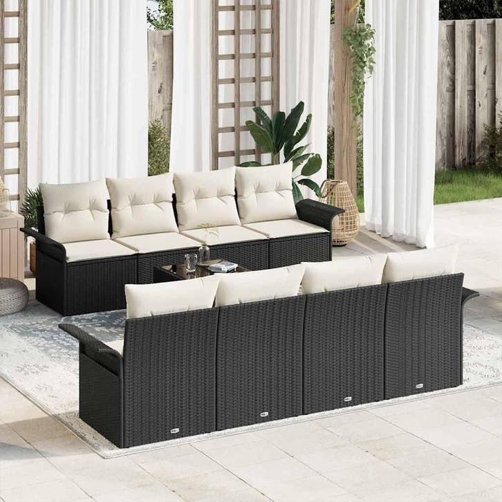vidaXL Tuin Sofa Set 9 pcs Zwart Poly riet, Tuin en Terras, Tuinsets en Loungesets, Nieuw, Meer dan 8 zitplaatsen, Rotan, Verzenden