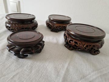 4 Antieke vaasstandaards 9 - 7 cm - Hardhout - China - 20e