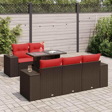 vidaXL 6-delige Loungeset met kussens poly rattan acacia, Verzenden, Nieuw, Loungeset