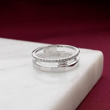 Witgouden ring met diamant; 0,25 ct.; 14 karaat; ringmaat..., Gebruikt, Ophalen of Verzenden, Kleiner dan 17, Met edelsteen