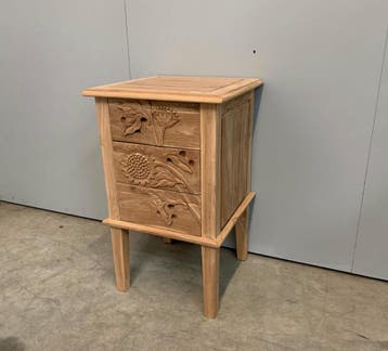 Teak nachtkastje met houtsnijwerk, Ophalen of Verzenden, Nieuw