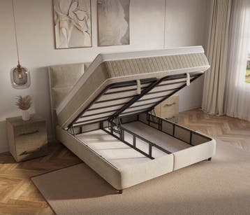 Verdo Boxspring met Opbergruimte Beige - 140x200, Huis en Inrichting, Verzenden, Nieuw