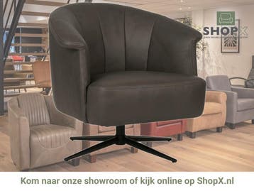 Leren draaifauteuil Embrace - Rancho Steel (grijs) -, Eigentijds, Klassiek, Modern, Romantisch, Nieuw, Ophalen of Verzenden, 75 tot 100 cm