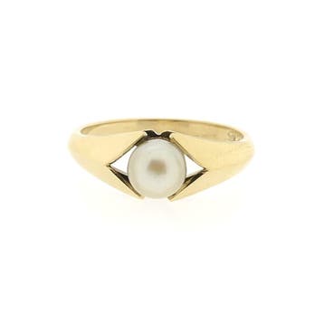 8 karaat ring met parel, Sieraden, Tassen en Uiterlijk, Ringen, Gebruikt, Geel, Ophalen of Verzenden, 17 tot 18