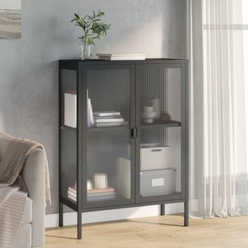 vidaXL Dressoir 75x35x105 cm glas en staal zwart, Verzenden, Nieuw, 50 tot 100 cm, Metaal
