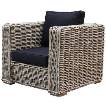 Nissah lounge tuinstoel naturel rotan - olefin black -, Tuin en Terras, Tuinstoelen, Ophalen of Verzenden, Nieuw