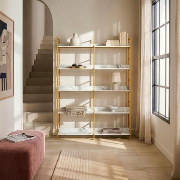 Boekenkast Noskik met 5 planken 180x120x30 cm wit marmerlook, Huis en Inrichting, Kasten | Boekenkasten, Verzenden, Nieuw