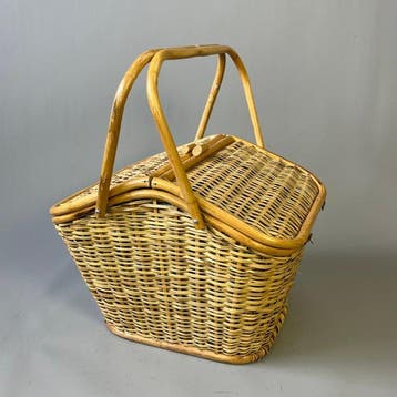 Mand - Mid-Century - Rieten Picknick mand, gevoerd met