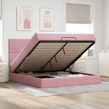 vidaXL Ottoman bed met matrassen 180x200cm fluweel roze, Eenpersoons, Verzenden, Nieuw, 80 cm
