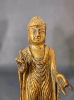 Verguld brons staande Boeddha (Nenjibutsu) - 10 cm - Brons -, Antiek en Kunst