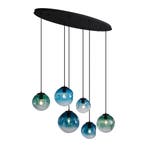 Art deco hanglamp zwart met ovale plafondplaat en groen en, Huis en Inrichting, Lampen | Hanglampen, Verzenden, Nieuw, Glas, Art Deco