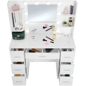 Make-uptafel Charlotte met ledverlichting en oplaadstation, Verzenden, Nieuw