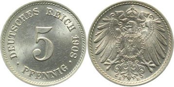 Duitsland 5 Pfennig 1908 E J 12 f stgl, Verzenden