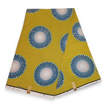 Afrikaanse stof - Gele Circles - 100% katoen - 1 yard, Hobby en Vrije tijd, Stoffen en Lappen, Ophalen of Verzenden, Nieuw