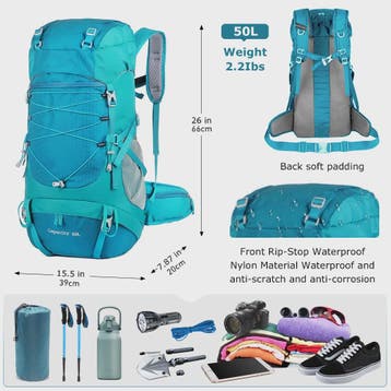 WESTTUNE 50L Wandelrugzak met Regenhoes - Multifunctionele O