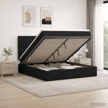 vidaXL Ottoman bed met matras met hoofdeinde Zwart 160 x 200, Huis en Inrichting, Slaapkamer | Bedden, Verzenden, Nieuw, Tweepersoons