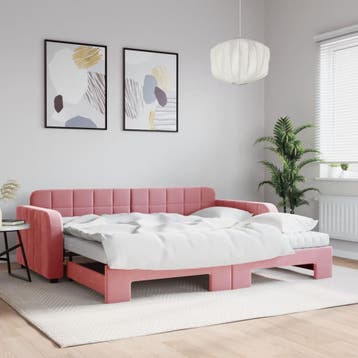 vidaXL Slaapbank onderschuifbed en matrassen 90x200 cm, 90 cm, Eenpersoons, Verzenden, Nieuw
