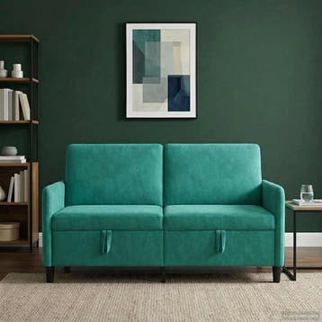 vidaXL Bank met opslag Turquoise 152 x 78 x 87 cm Polyester, Huis en Inrichting, Banken | Bankstellen, Verzenden, Nieuw, Kunststof