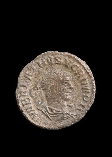 Oud-Romeins Gesilverd brons Antoninianus van Vabalathus en