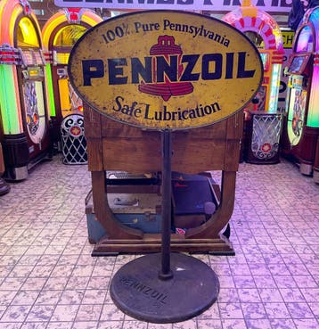 Origineel Pennzoil Oval Lollipop Sign – USA – 125 x 79 cm, Ophalen, Gebruikt
