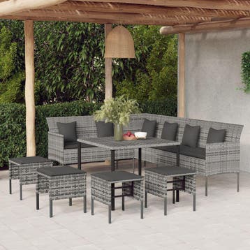 vidaXL 6-delige Tuinset met kussens poly rattan grijs, Verzenden, Nieuw, 6 zitplaatsen, Tuinset
