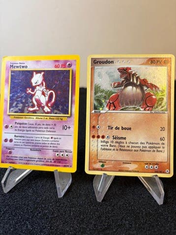Pokémon - 2 Card - Mewtwo Holo Base Set (PT) + Groudon, Hobby en Vrije tijd, Nieuw