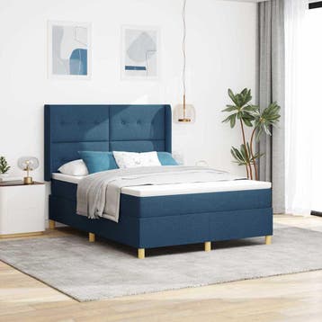 vidaXL Boxspringbed met LED-stripverlichting Blauw 140 x 200, Verzenden, Nieuw, Blauw, Stof