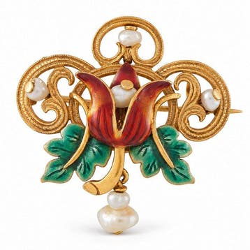 Broche - 18 karaat Antieke 18k geelgouden parel- en