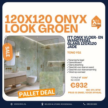 Groene onyxlook glans 120x120 - Palletdeal 50m² €932, 60 cm of meer, Nieuw, Ophalen of Verzenden, 10 m² of meer