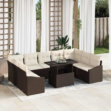 vidaXL Tuin Sofa Set met kussen met opslag 10 pcs Bruin en, Verzenden, Nieuw, Rotan, Meer dan 8 zitplaatsen