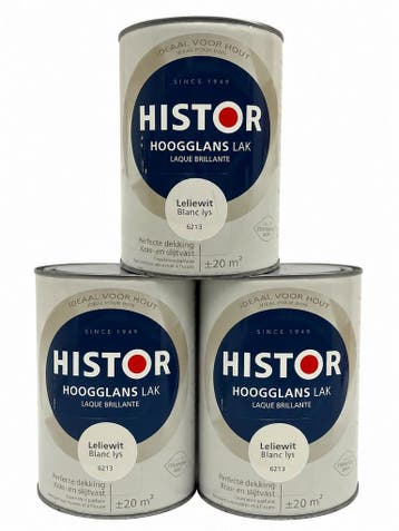 Histor Hoogglans lak Leliewit SET 3x1,25L – nieuw, Doe-het-zelf en Verbouw, Verf, Beits en Lak, Minder dan 5 liter, Nieuw, Wit