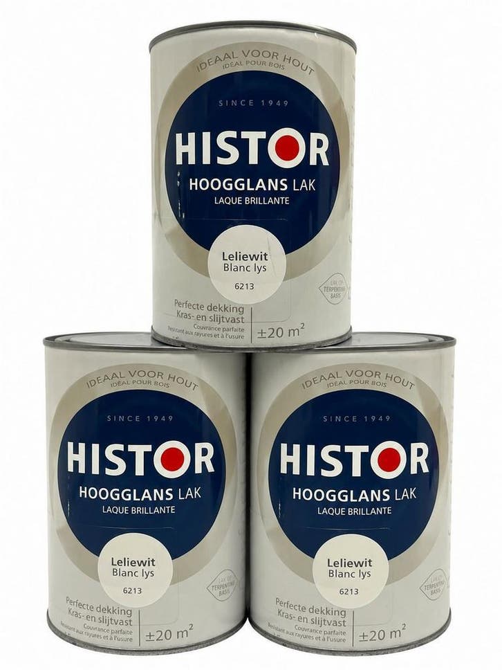 Histor Hoogglans lak Leliewit SET 3x1,25L – nieuw, Doe-het-zelf en Verbouw, Verf, Beits en Lak, Minder dan 5 liter, Wit, Nieuw
