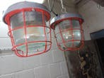 Plafondlamp - Vintage fabriek lamp - Metaal, Glas, Keramiek